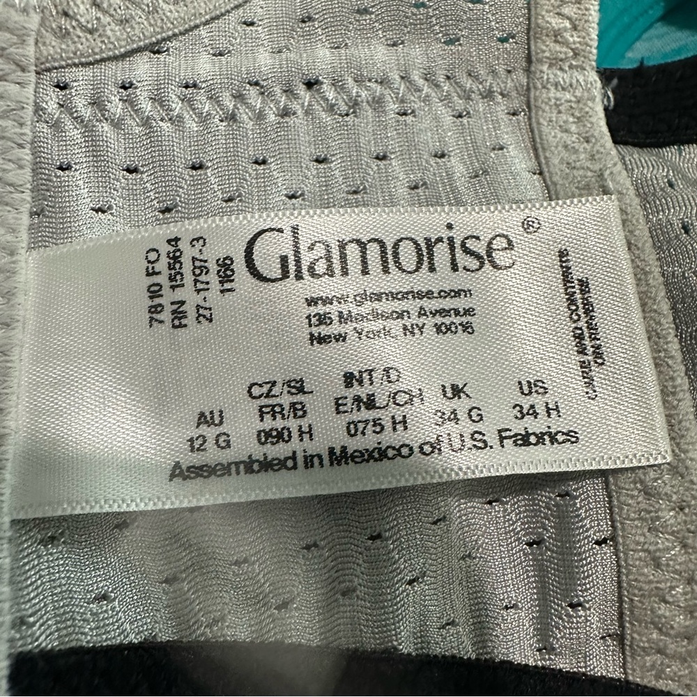 Glamorise Custom Control Sports Bra 34H Gray Black Wireless Workout Gym BH6 - Picture 6 of 6